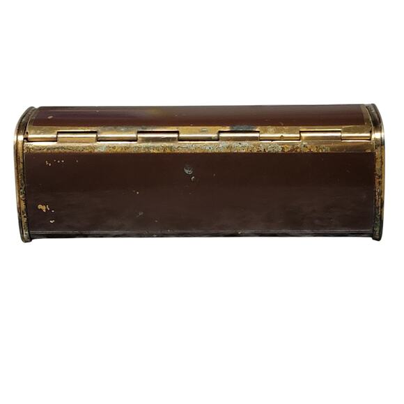 VTG 50s Lipstick Case Brown Gold Tone Metal Hinged Lid Push‎ Button Clasp MCM - Picture 4 of 9